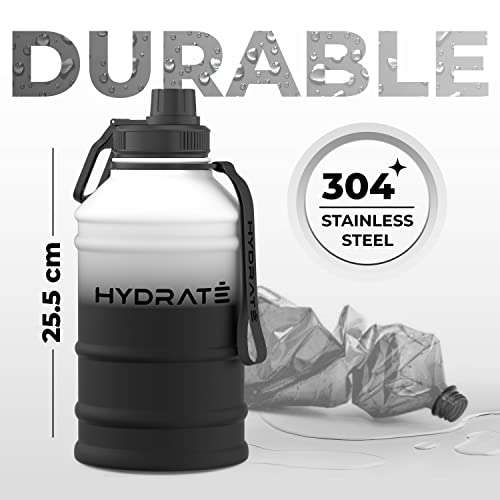 HYDRATE 1.3L Stainless Steel Water Bottle with Nylon Carrying Strap and  Leak-Proof Screw Cap, Pink