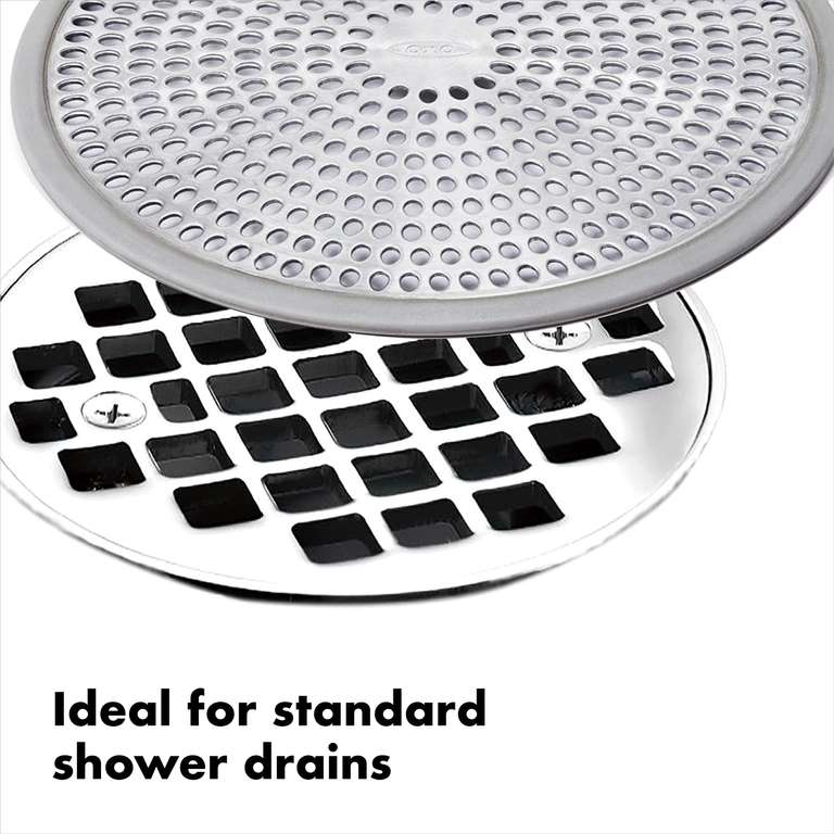 OXO Good Grips Shower Stall Drain Protector, White/Black, 12 x 12 x 0.1 cm