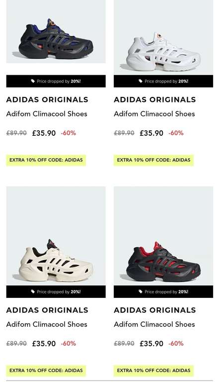 Adidas Originals, Adifom Climacool shoes, available in 4 colours, with code, sizes UK 4 - 12, free delivery on orders over £50