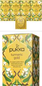 Pukka Turmeric Gold, Organic Herbal Tea with Lemon & Whole Leaf Green Tea (4 Pack, 80 Tea bags) £6 at Amazon