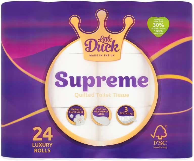 Little Duck Supreme Quilted 3-Ply Toilet Tissue - 24 Rolls