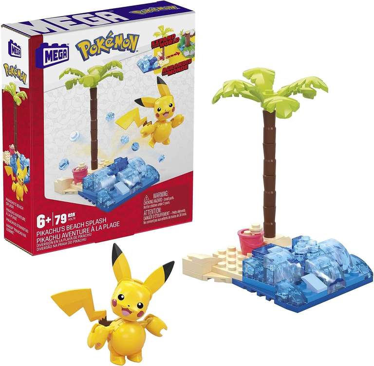 MEGA Pokémon Pikachu’s Beach Splash building set with 79 compatible bricks and pieces connect with other worlds