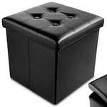 Nyxi Faux Leather 38 * 38 * 38cm Black Ottoman Foldable Storage Boxes Seat Foot Stool Storage Box with Lids - Sold & Shipped By Nyxi-Ltd
