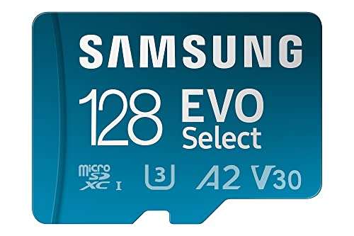 Samsung EVO Select 128GB microSDXC UHS-I U3 130MB/s Full HD & 4K UHD Memory Card inc. SD-Adapter (MB-ME128KA/EU), Blue