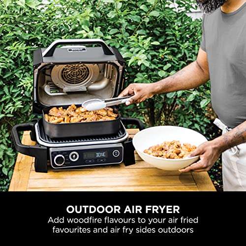 Ninja Woodfire Electric BBQ Grill & Smoker, 7-in-1 Outdoor Barbecue Grill & Air Fryer, Roast, Bake, Dehydrate, OG701UK