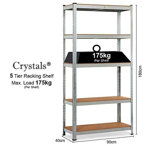 Crystals Heavy Duty 5 Tier Racking Shelf Garage Shelving Storage Shelves Unit (180x90x40cm) Sold + dispatched by Denny Shop