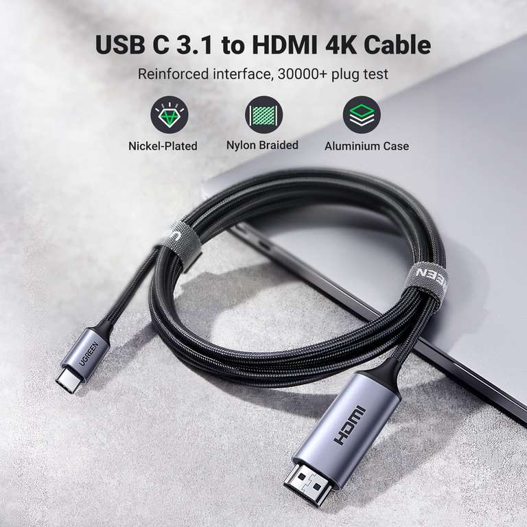 UGREEN USB C to HDMI Cable 2m, 4K@60Hz, 2K@120Hz, 1080P@144Hz, Thunderbolt 3 to HDMI 2.0 Cable with voucher - UGREEN GROUP FBA