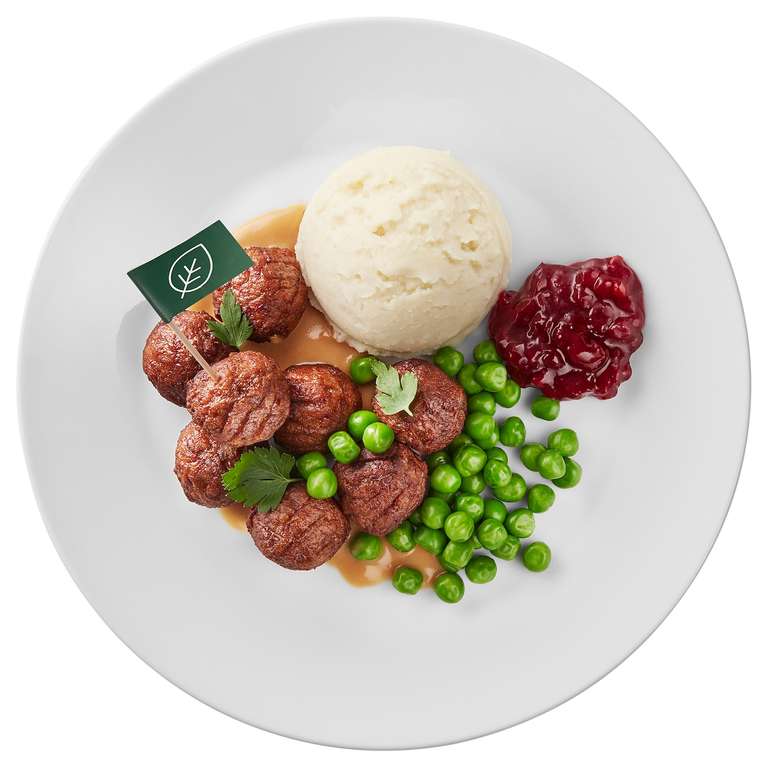Plant Balls 8 Piece, mashed potatoes, green peas, cream sauce and lingonberry jam (IKEA Family Price)