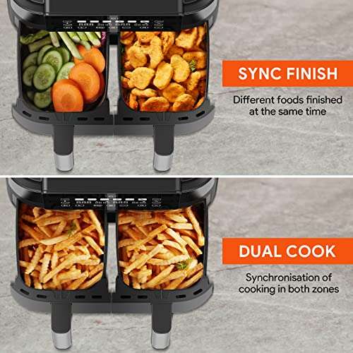 Ultenic K20 Dual Air Fryer, 6-in-1 Health Air Fryers with 2 Independent Frying Baskets, XL 7.6L Family Sized. £159.99 at Amazon