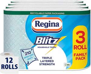 Regina Blitz Household Towels – 12 Rolls Per Pack. S&S £16.20