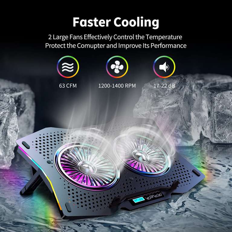 Laptop Cooler, TECKNET RGB Cooling Pad, 2 High-speed Silent Laptop Fans at 1400 RPM, 2 USB Ports - (with code)