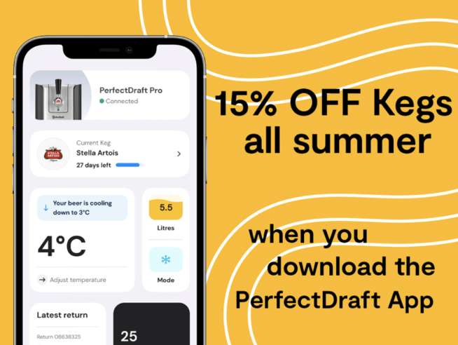 Perfect Draft 15% off all kegs with discount code this summer using the app