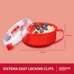 Sistema Microwave Breakfast Plastic Bowl | Round Microwave Container with Lid & Steam Release Vent | 850 ml | BPA-Free | Red