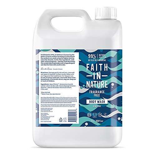 Faith In Nature Natural Fragrance Free Body Wash, 5L Refill Pack / 10% off first S&S + up to 15% S&S (£23.57)