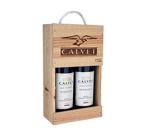 Calvet - Wine Gift 2 bottles of Red Wine Reserve, Bordeaux in wooden box (2 x 0.75 L) 14.5% ABV