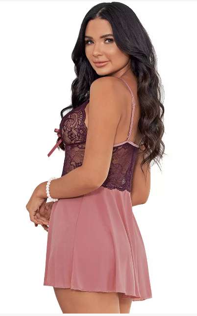 Escante Plum Lace and Mesh Babydoll Set now Reduced Plus Free Delivery with code