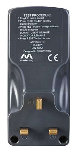 Masterplug ARCDKG-MP Single Socket RCD Safety Adaptor, 112 x 72.3 x 50.5 mm, Black
