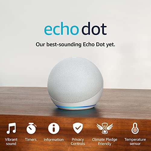 Echo Dot (5th Generation, 2022 Release) All Colours, Smart Bluetooth Speaker with Alexa | Glacier White - £29.99 @ Amazon