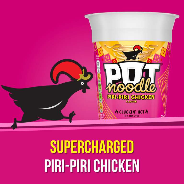 Pot Noodle Piri-Piri Chicken Instant Snack vegetarian quick to make noodles 12x 90 g (S&S £7.30/More)