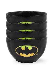 Black DC Comics Batman Logo Graphic Bowl - Set of 4 Free C&C