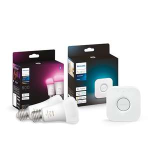 Philips Hue White & Colour Ambiance Starter Kit: Smart Bulb 2x Pack LED [E27] incl. Bridge