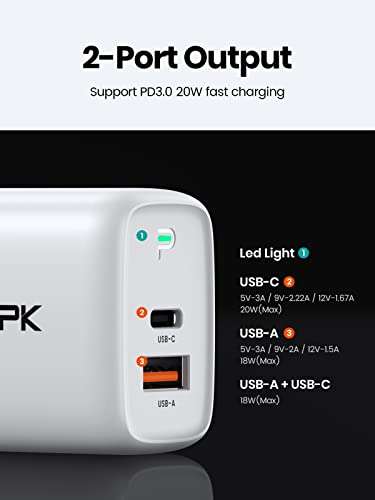 TOPK 20W 2 Ports PD & QC 3.0 USB C Fast Charger Wall Plug Adapter - £5.99 @ TOPKDirect / Amazon