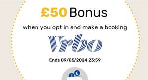 £50 Bonus when you opt in and make a purchase at Vrbo