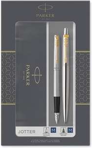 Parker Jotter Duo Gift Set with Ballpoint Pen & Fountain Pen, Stainless Steel with Gold Trim for £19.50 Prime delivered (+£4.99 NP) @ Amazon