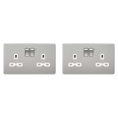 Knightsbridge SFR9000BCW Screwless 13A 2G Dp Switched Socket-Brushed Chrome with White Insert (Pack of 2)