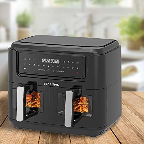Schallen Large 9L Digital Dual/Double Drawer Air Fryer 2400w Smart Finish Match Cook With Voucher Sold and FB Netagon UK