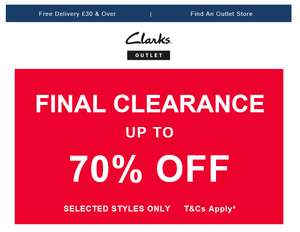 Clarks Outlet Final Clearance now up to 70% off + Extra 10% off with Code