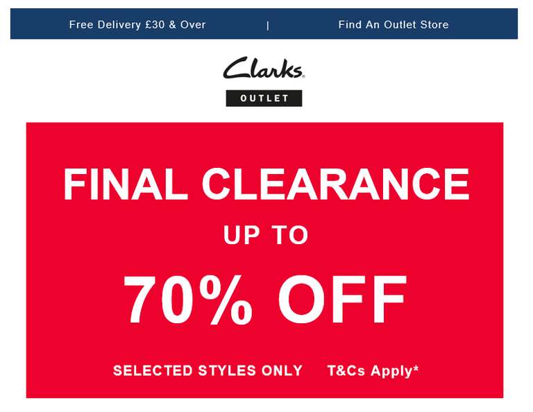 Clarks Outlet Final Clearance now up to 70% off + Extra 10% off with Code