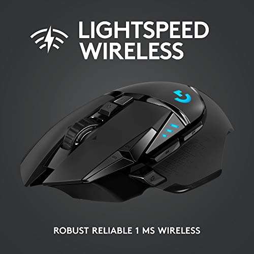 Logitech G502 LIGHTSPEED Wireless Gaming Mouse, HERO 25K Sensor, 25,600 DPI, RGB, Adjustable Weights, 11 Programmable Buttons