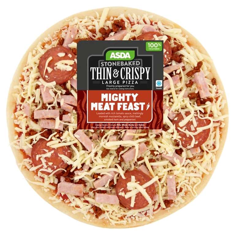 Asda Large counter pizzas 2 for £8, Deep pan or thin and crispy online / instore