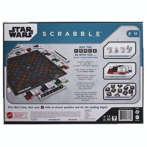 SCRABBLE Mattel Games Scrabble Star Wars Edition Family Board Game with Galaxy Cards & Spacecraft Mover Pieces - £12.99 @ Amazon