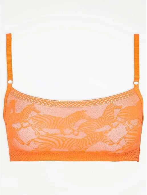Lace Zebra Print Bandeau Bralette Bright Orange / Blue ( Sizes 6 -16 ) - Free Click & Collect