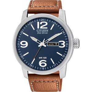 Citizen eco drive solar watch with leather strap.