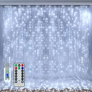 Christmas Curtain LED fairy Lights 300 Indoor outdoor 3m x 3m 8 modes white or warm - £8.99 with voucher FB Amazon Sold by OllnyDirect