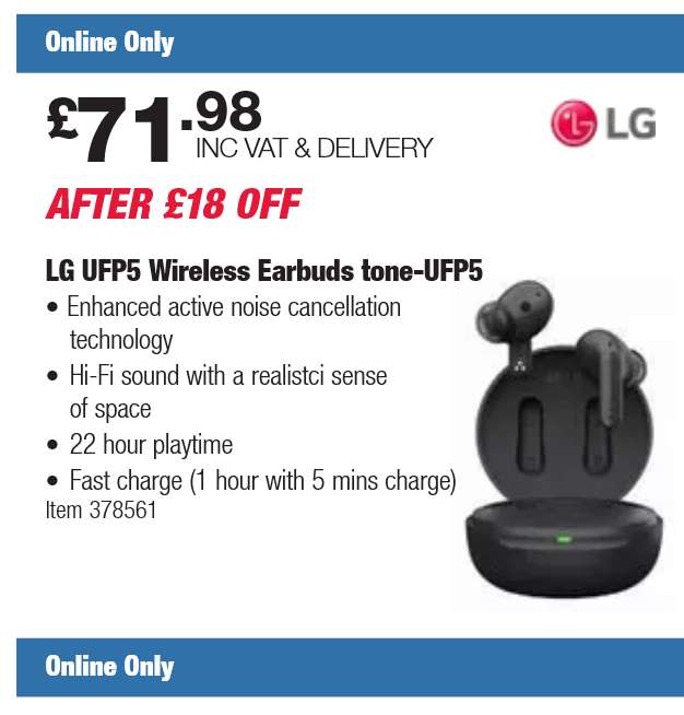LG TONE Free True Wireless Headphones, TONE-UFP5
