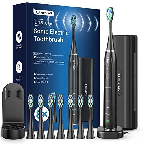 Sonic Electric Toothbrush with 8 Toothbrush Heads, Tavel Case £18.27 with voucher @ Amazon