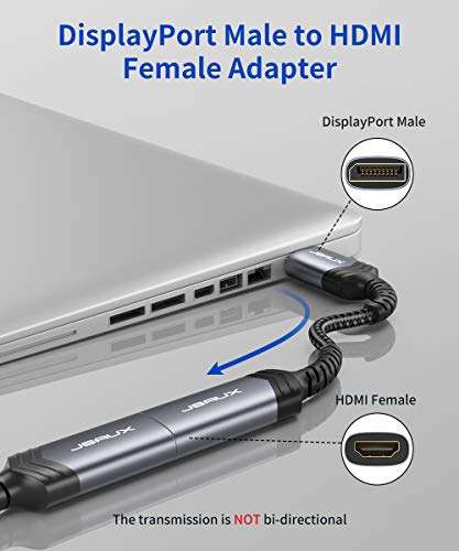 JSAUX 4K DisplayPort to HDMI Adapter, Nylon Braided, Aluminium Shell, (2K 60Hz, 1080p 120Hz) With Voucher + Code Sold By JS Digital UK / FBA