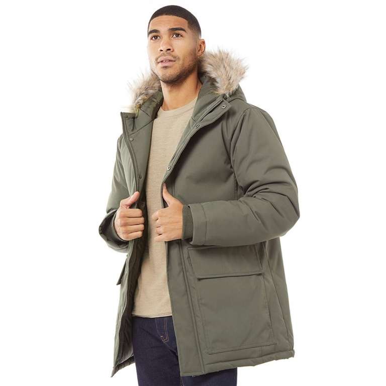 French Connection Mens Parka Fur Jacket Khaki | hotukdeals