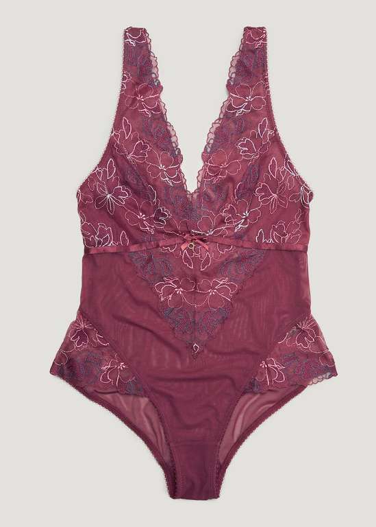 Burgundy Floral Embroidered Bodysuit Medium £4.50 - free click & collect @ Matalan