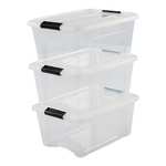 Iris Ohyama, Plastic storage boxes with lid and closing clips, 15L, Set of 3