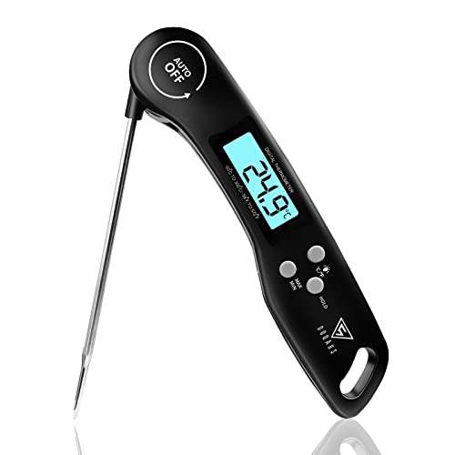 Digital Thermometer, Backlight LCD Screen, Foldable Long Probe, Auto On/Off, (Black) w/code s/by DOQAUS FBA