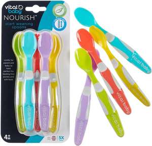 Vital Baby Nourish Start Weaning Spoons - Soft, Flexible & Shallow Spoon 5pk - £1.87 @ Amazon