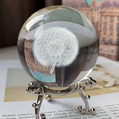 HDCRYSTALGIFTS 3D Carving Dandelion Crystal Ball with Silver-Plated Flowering Stand, 2.4inch(60mm) - £8.99 - Sold by HDCRYSTALGIFTS / FBA