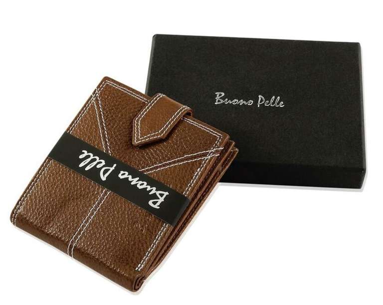Buono Pelle RFID Blocking Designer Genuine Real Leather Wallet, Large Zip Coin Pocket/Pouch Gift Boxed (Tan) sold & FB Discount Leather Mart