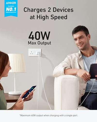USB C Plug, Anker 40W USB C Fast Charger, 2-Port Compact Charger/Cable Not Included/Sold by AnkerDirect UK