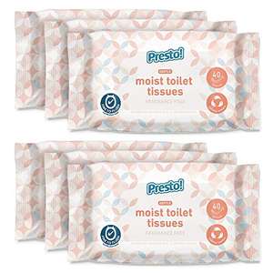 Amazon Brand - Presto! Gentle Moist Toilet Tissues - Fragrance Free - Fine to Flush - Pack of 240 (40 tissues x 6 packs) £4.99 @ Amazon